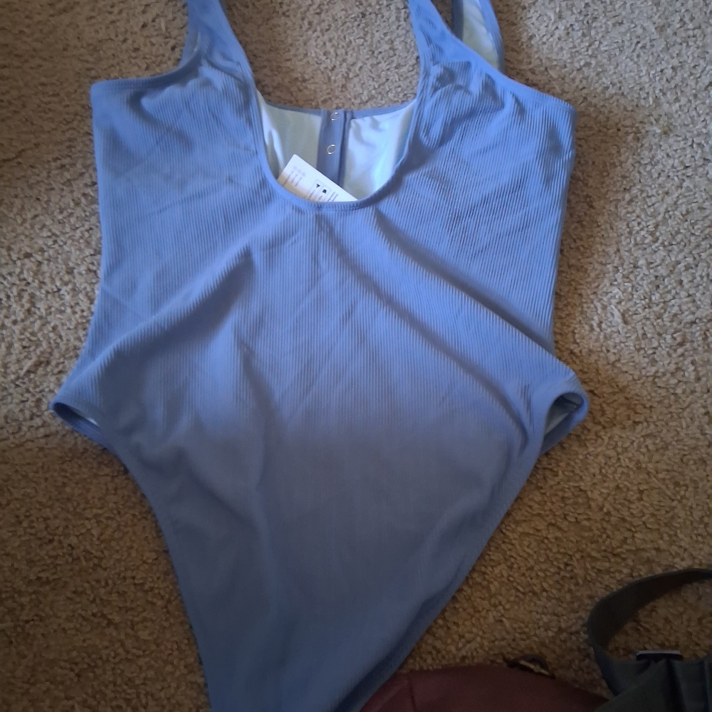 Cupshe Light Blue Ribbed One-Piece Swimsuit